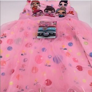 Princess birthday dress L.O.L. Pink dress with tulle skirt attached sash, 140cm